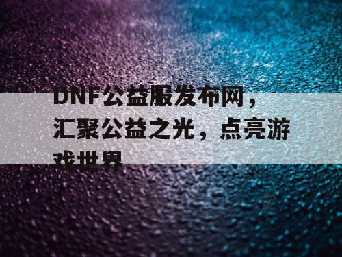 DNF公益服发布网，汇聚公益之光，点亮游戏世界