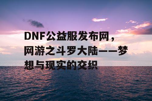 DNF公益服发布网，网游之斗罗大陆——梦想与现实的交织