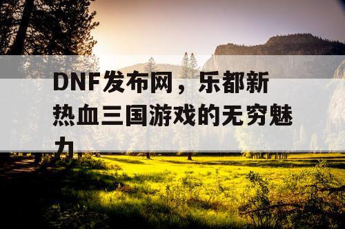 DNF发布网，乐都新热血三国游戏的无穷魅力